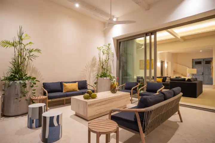 The living room at Casa Azul opening to the garden
