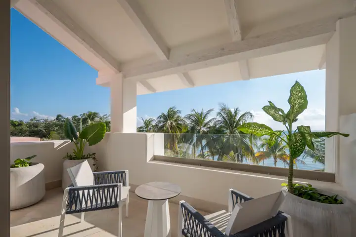 The terrace of Suite 4 at Casa Azul among the palms