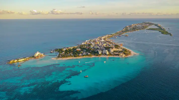 The north tip of Isla Mujeres and Playa Norte at golden hour